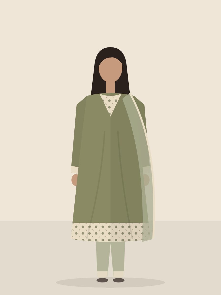 Afreen — Unstitched 2 Piece in Olive