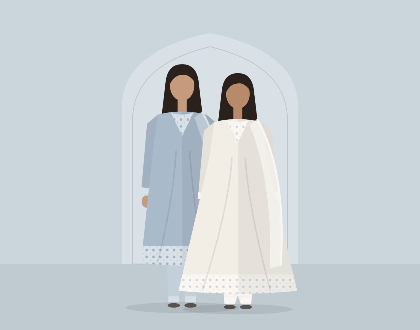 Two models in powder blue and ivory luxury pret