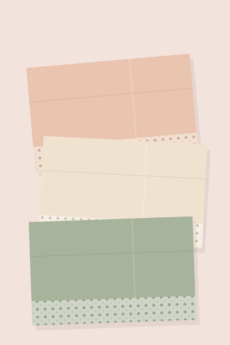 Folded unstitched lawn in peach, ivory and sage laid flat